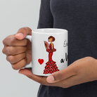 Flamenco Dancer customizable Ceramic Mug, red dress with red hand fand design. - IllustrArte