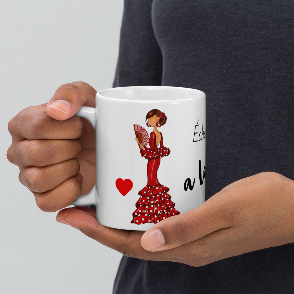 Flamenco Dancer customizable Ceramic Mug, red dress with red hand fand design. - IllustrArte