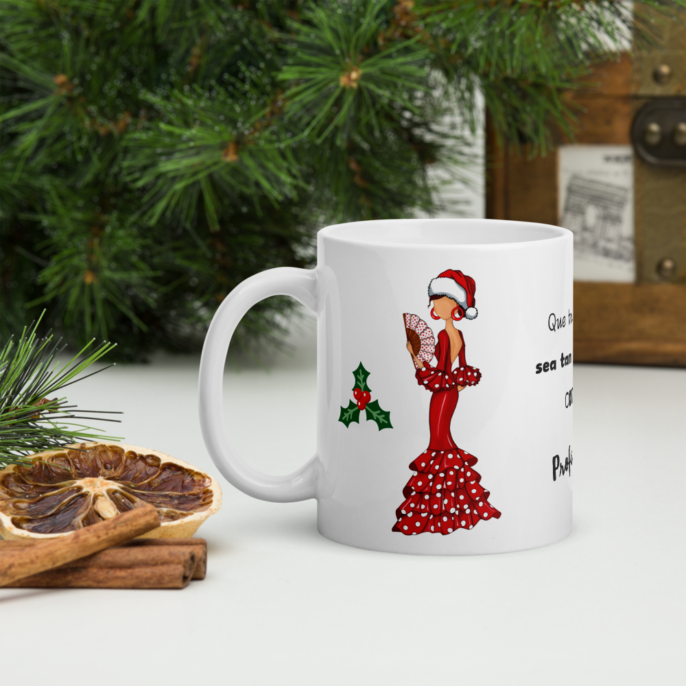 Taza de porcelana personalizable. Modelo Flamenca Pepa Navidad