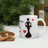 Mug en céramique Danseuse de flamenco, motif robe noire à cœurs rouges – illustrArte