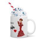 Flamenco Dancer customizable Ceramic Mug, red dress with red hand fand design. - IllustrArte