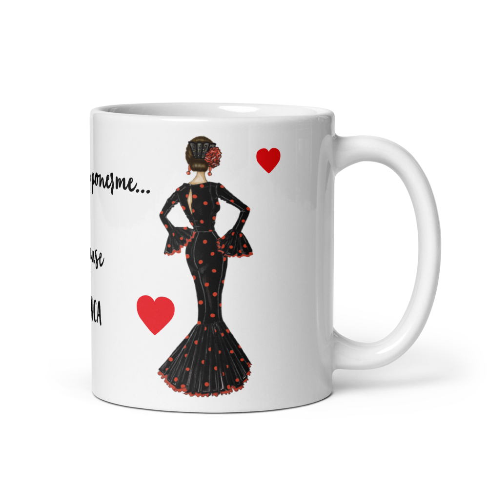 Taza de cerámica personalizable, Modelo flamenca María negro con lunar rojo