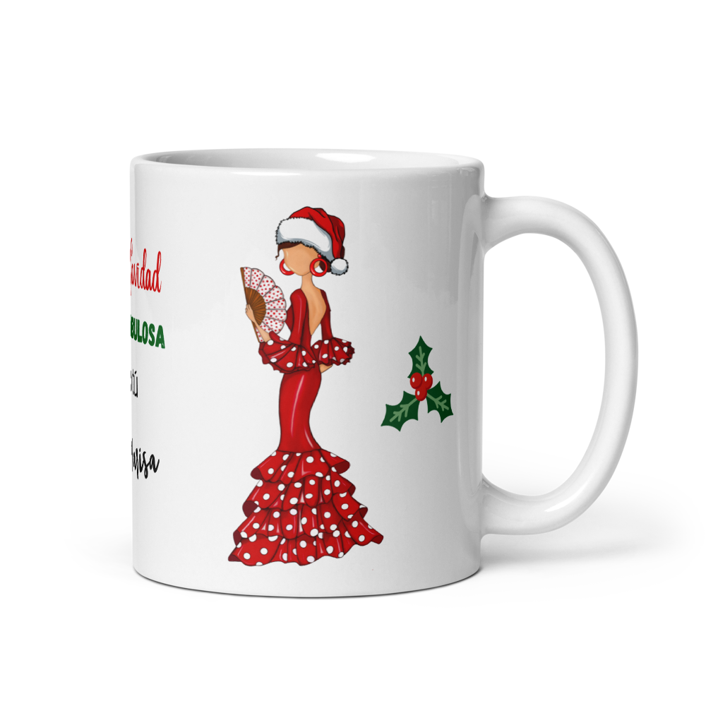 Taza de porcelana personalizable. Modelo Flamenca Pepa Navidad