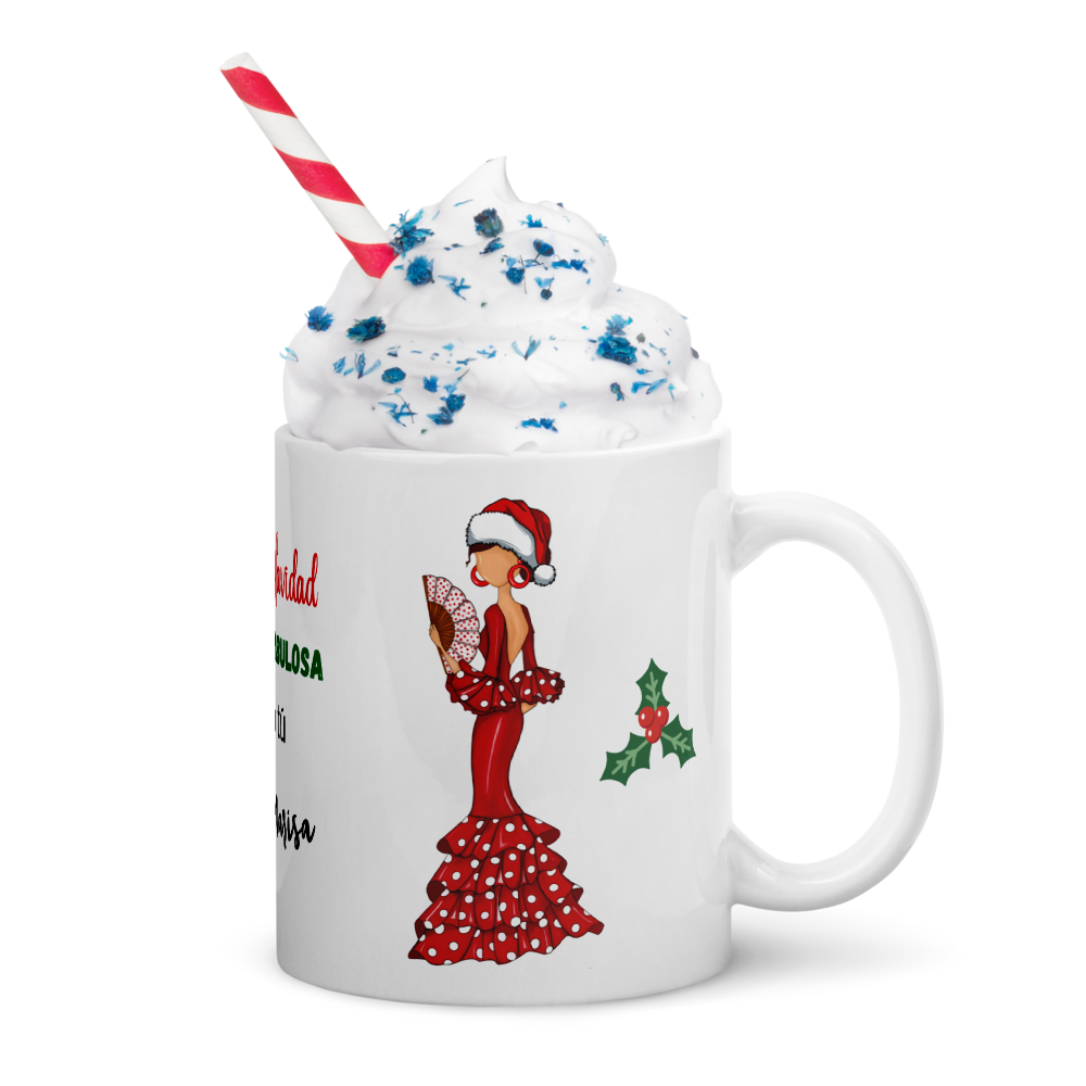 Taza de porcelana personalizable. Modelo Flamenca Pepa Navidad