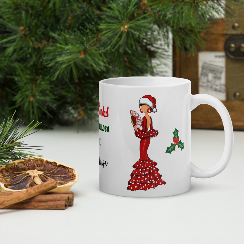 Taza de porcelana personalizable. Modelo Flamenca Pepa Navidad