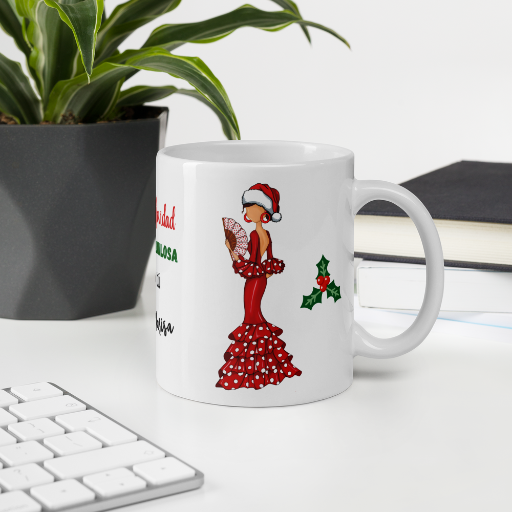 Taza de porcelana personalizable. Modelo Flamenca Pepa Navidad