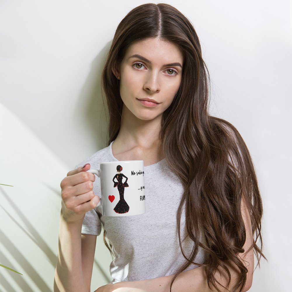 Flamenco Dancer customizable Ceramic Mug , black dress with red hearts design. - IllustrArte