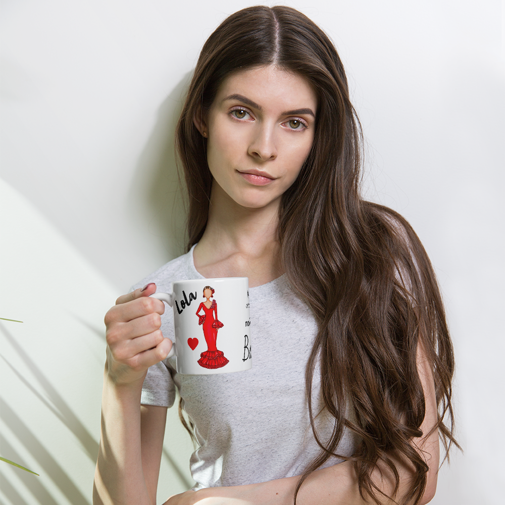 Flamenco Dancer customizable Ceramic Mug, red dress with red hearts design. - IllustrArte