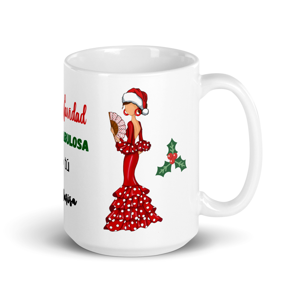 Taza de porcelana personalizable. Modelo Flamenca Pepa Navidad