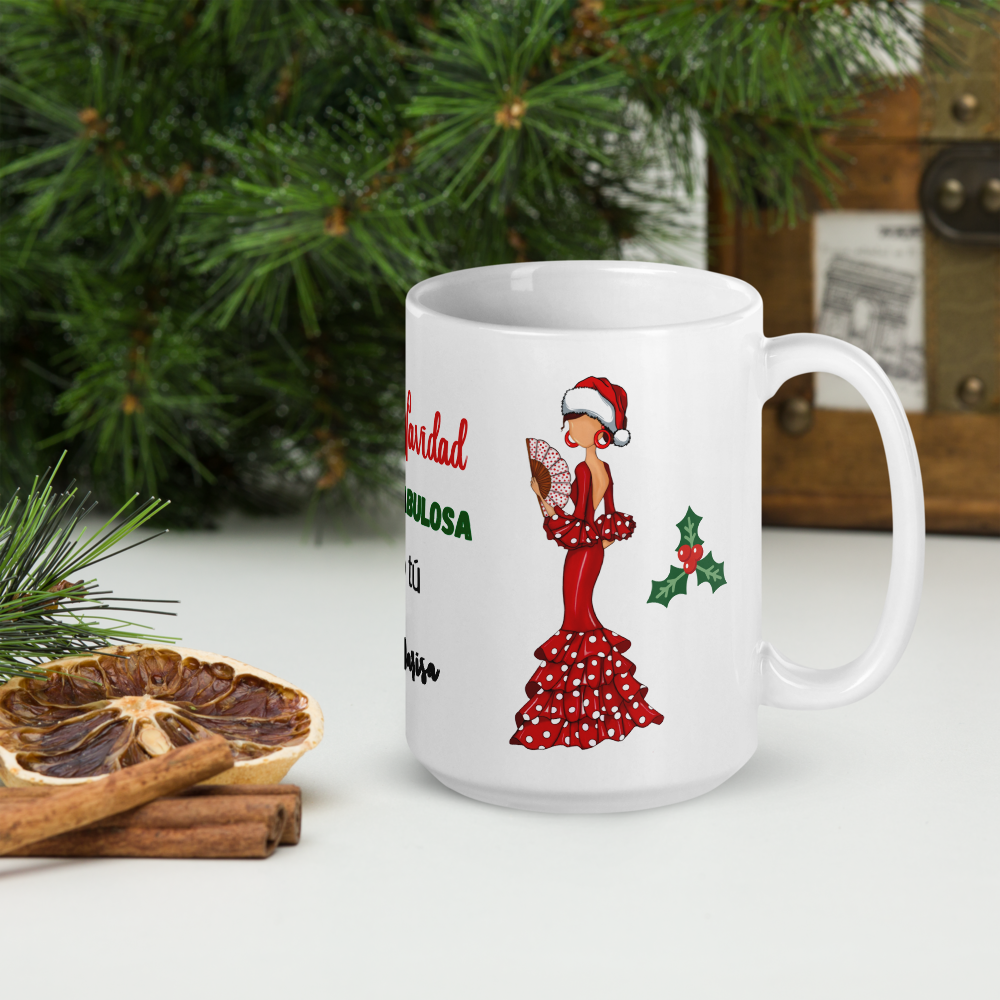 Taza de porcelana personalizable. Modelo Flamenca Pepa Navidad