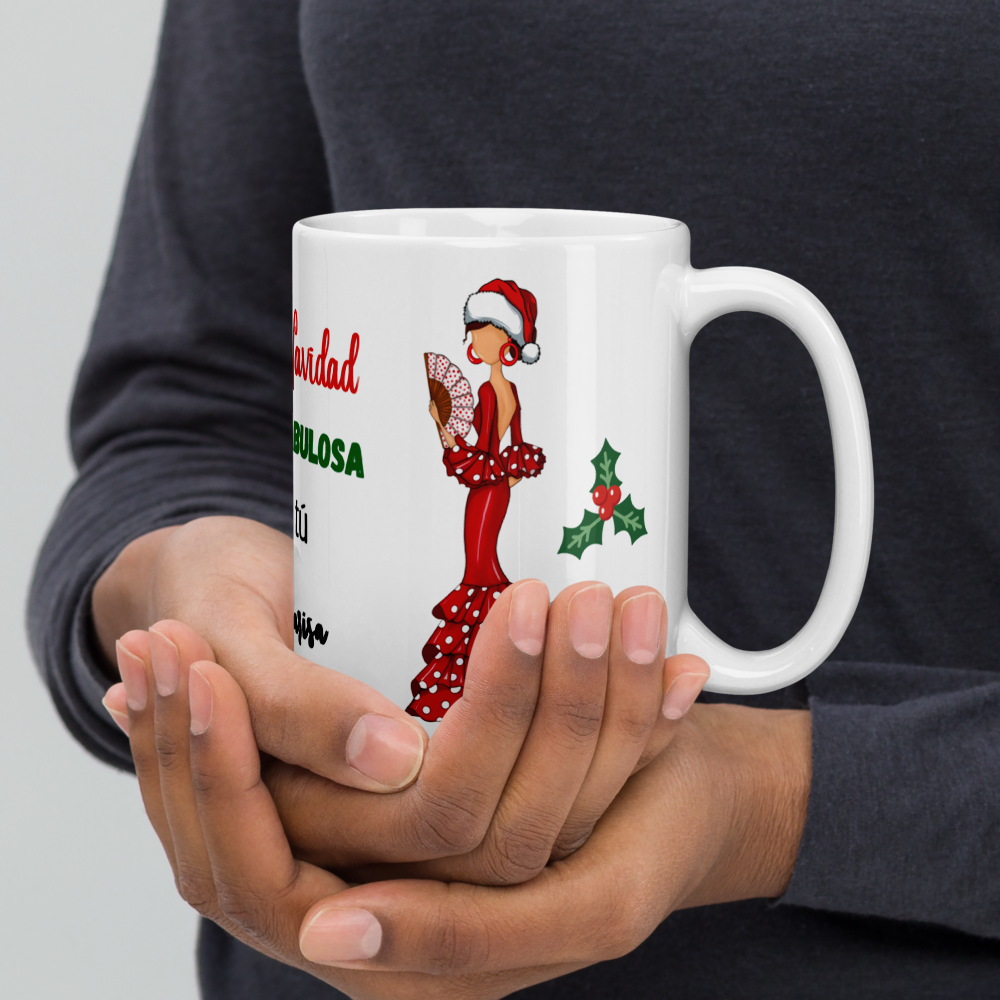 Taza de porcelana personalizable. Modelo Flamenca Pepa Navidad