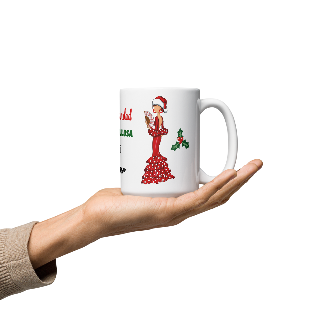 Taza de porcelana personalizable. Modelo Flamenca Pepa Navidad