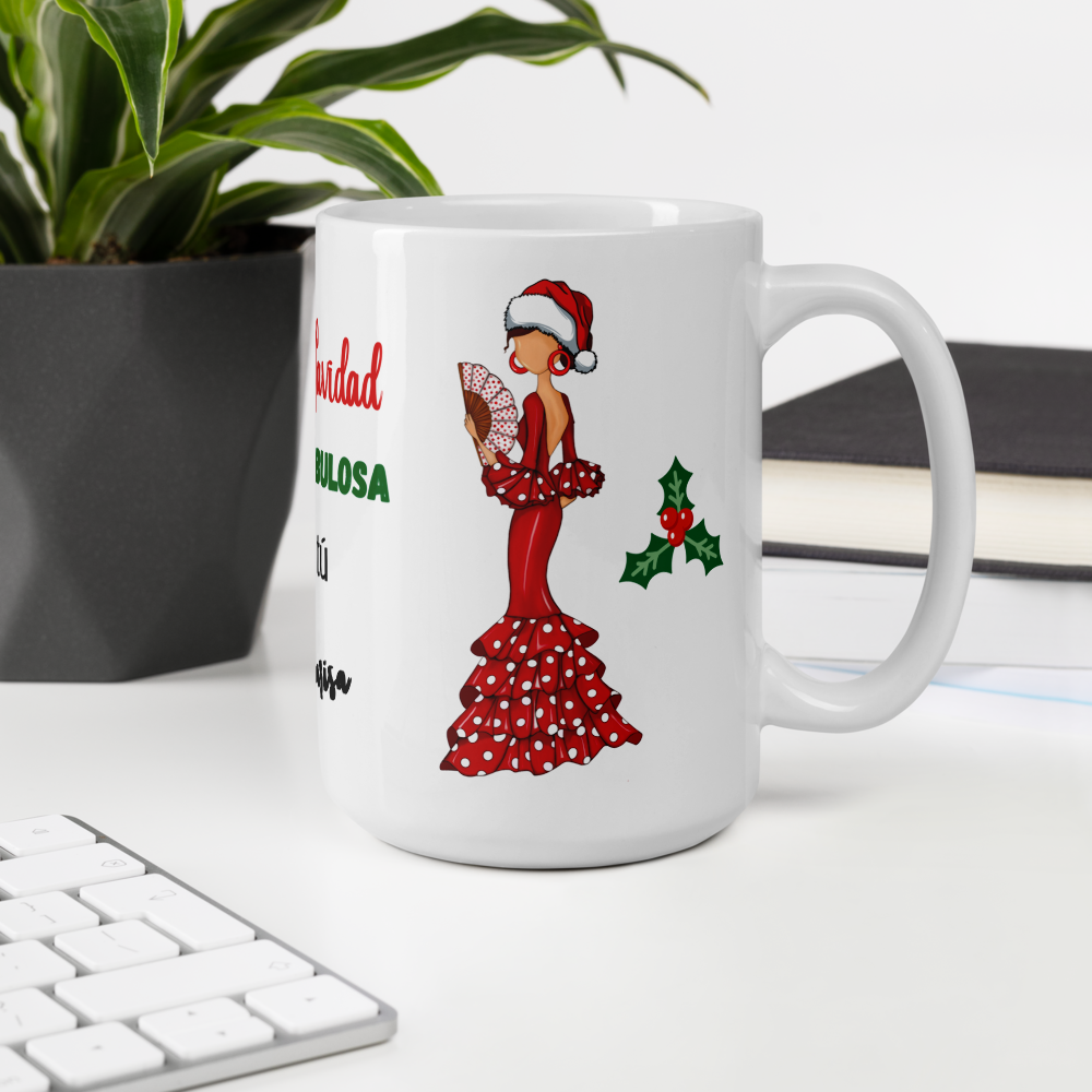 Taza de porcelana personalizable. Modelo Flamenca Pepa Navidad