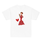 Detalles del diseño de la Camiseta Flamenca de Niñas De Algodón 100% Orgánico - Modelo Pepa, mostrando la calidad del tejido y el estilo único.